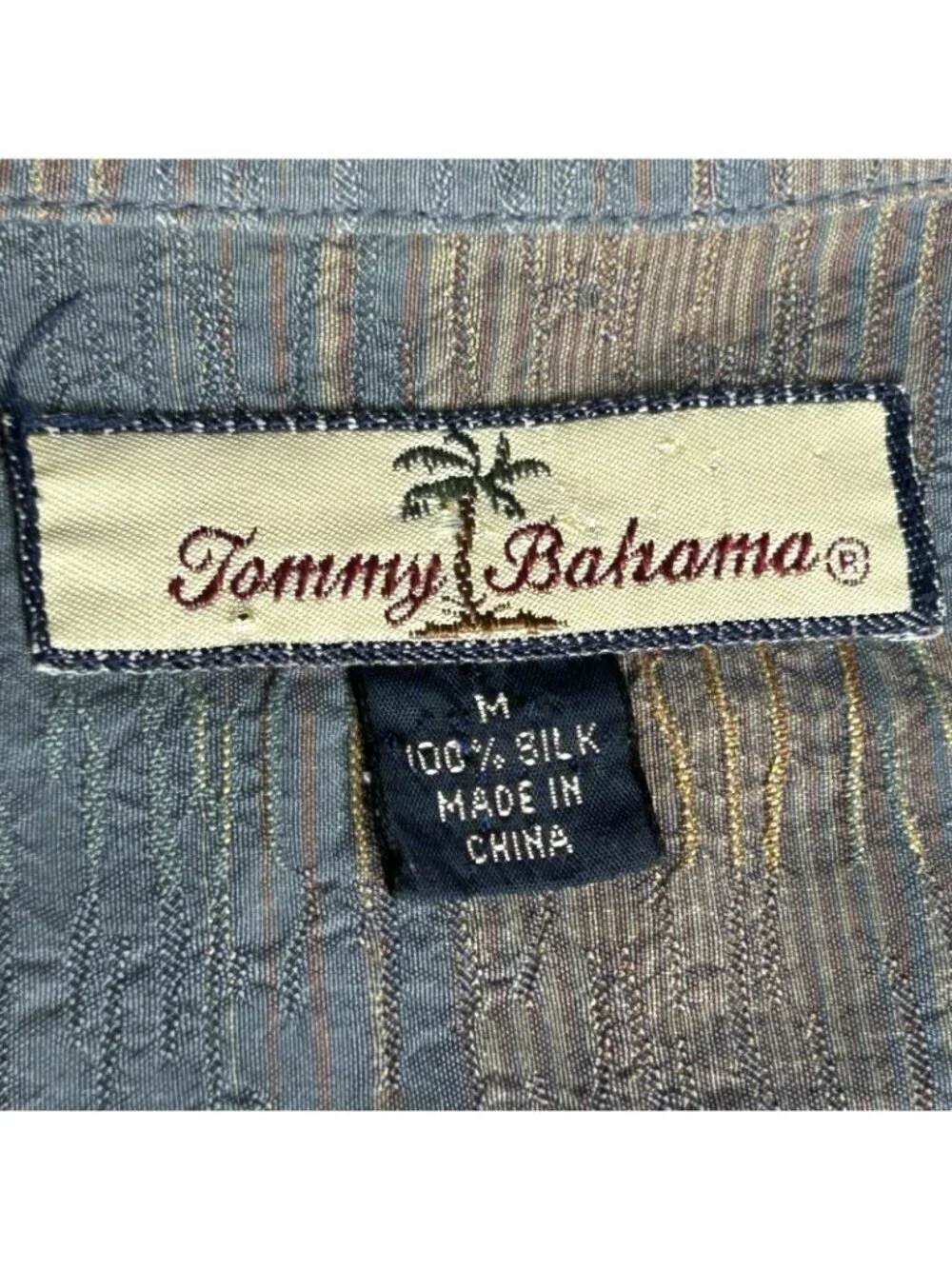 Tommy Bahama Shirt Mens M Blue Silk Textured Check Hawaiian Button Up Camp Aloha